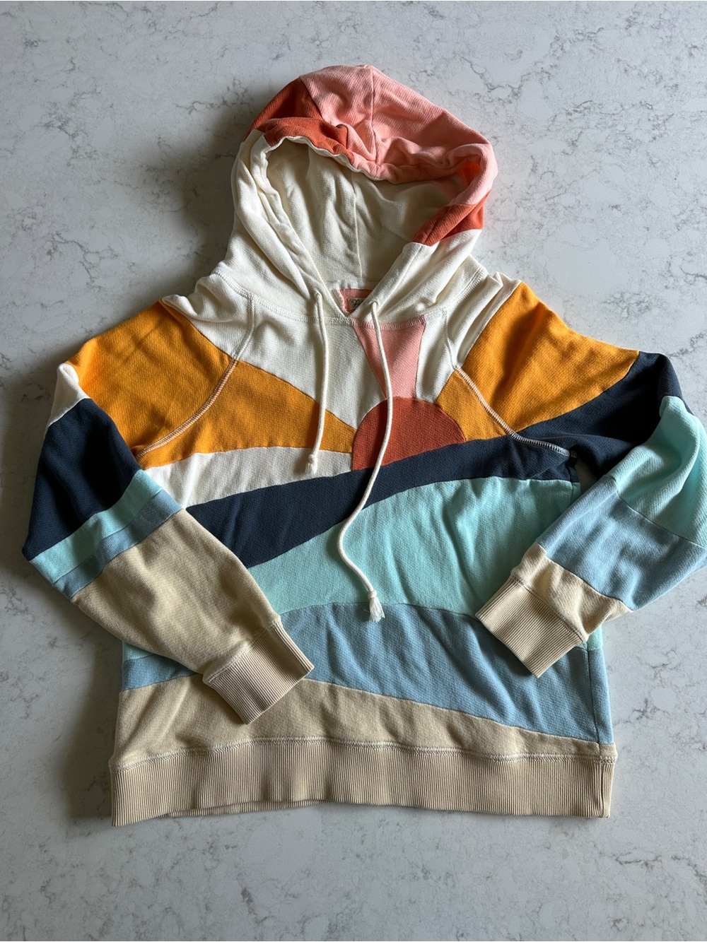 Fabletics Multi-Color Sunrise Stripe Hooded Sweater
